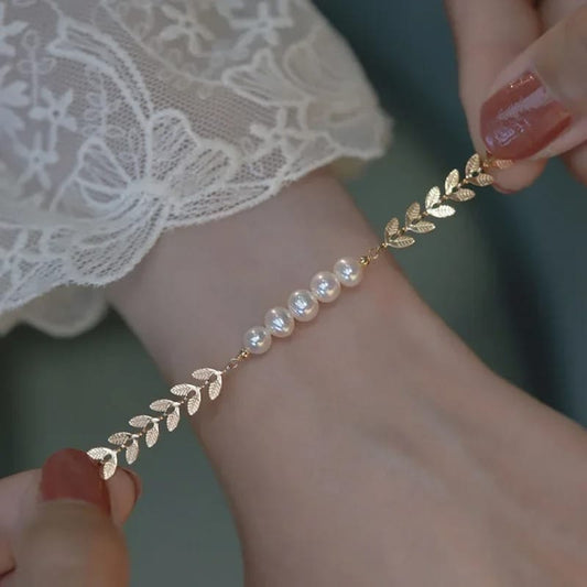 🌿✨ The "Golden Leaf" Pearl Bracelet | Trendy & Cute Jewelry for Her 💖