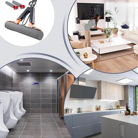 Double Roller Sponge Mop | Super Absorbent Floor Cleaner with Easy Wringing