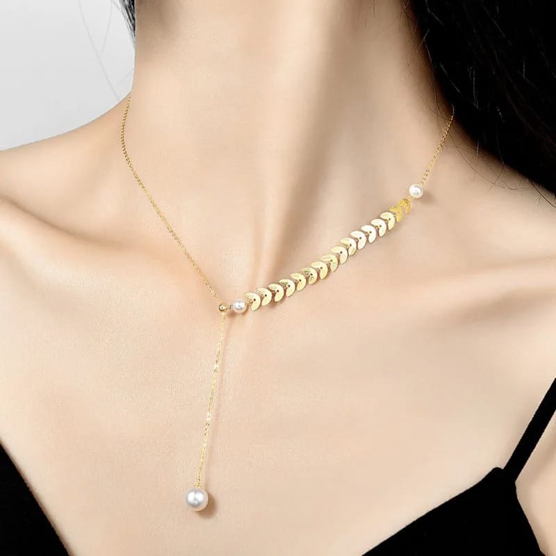 Charming White Pearl pendant necklace female clavicle chain 50cm