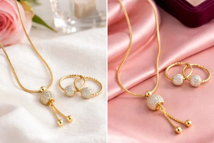 Adorable Ball Shaped Zircon Pendant & Earrings for Girls