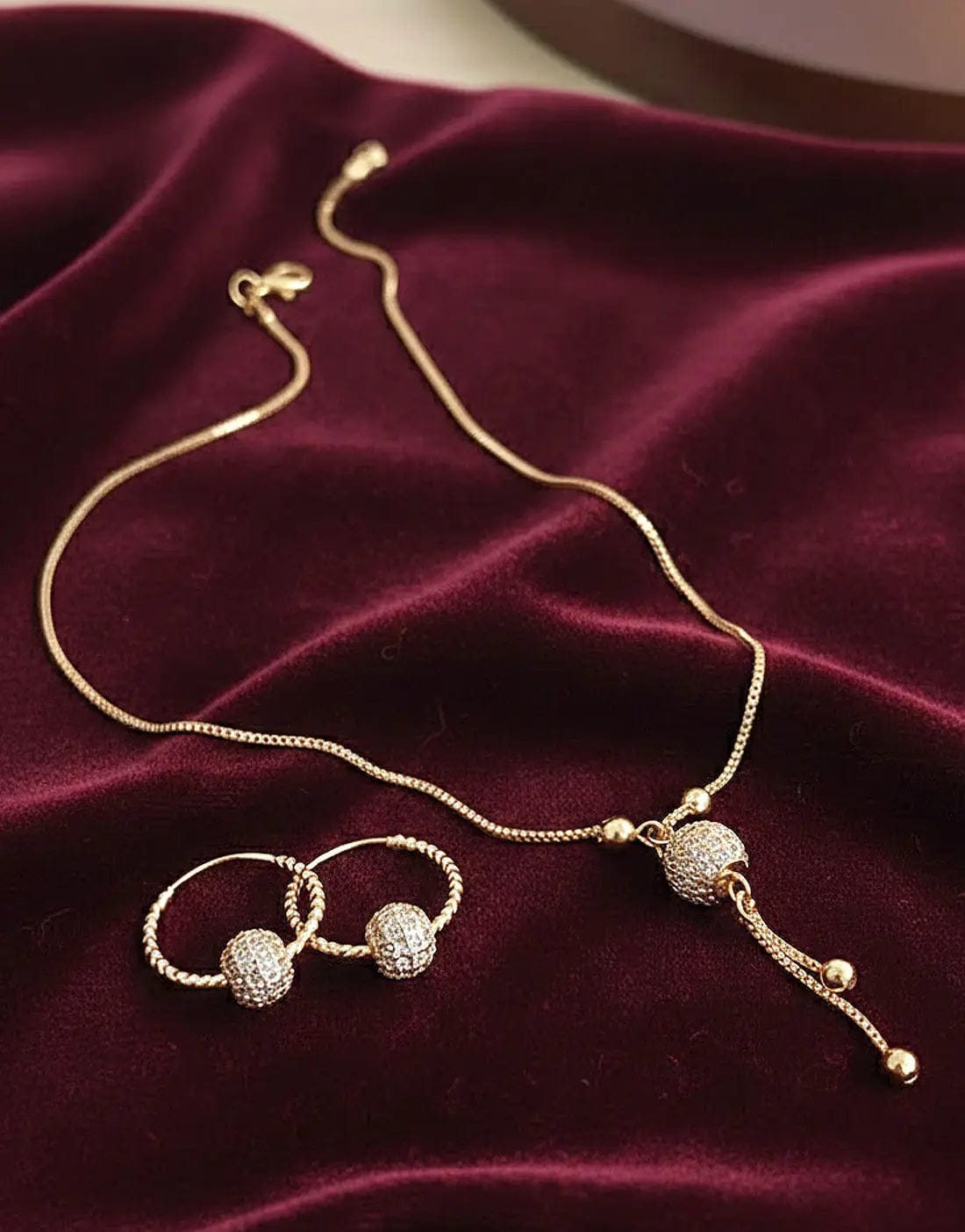 Adorable Ball Shaped Zircon Pendant & Earrings for Girls
