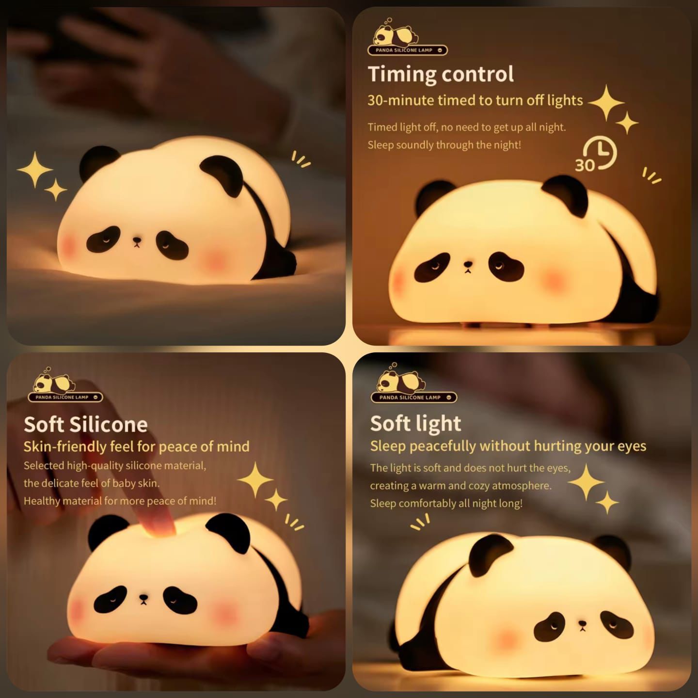 Cute Panda Silicone Lamp, RGB Color-Changing Touch Night Light, Kids' Bedroom Decor