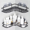 Black Metal Corner Rack, Wall-Mounted Bathroom & Shower Storage, No Drilling