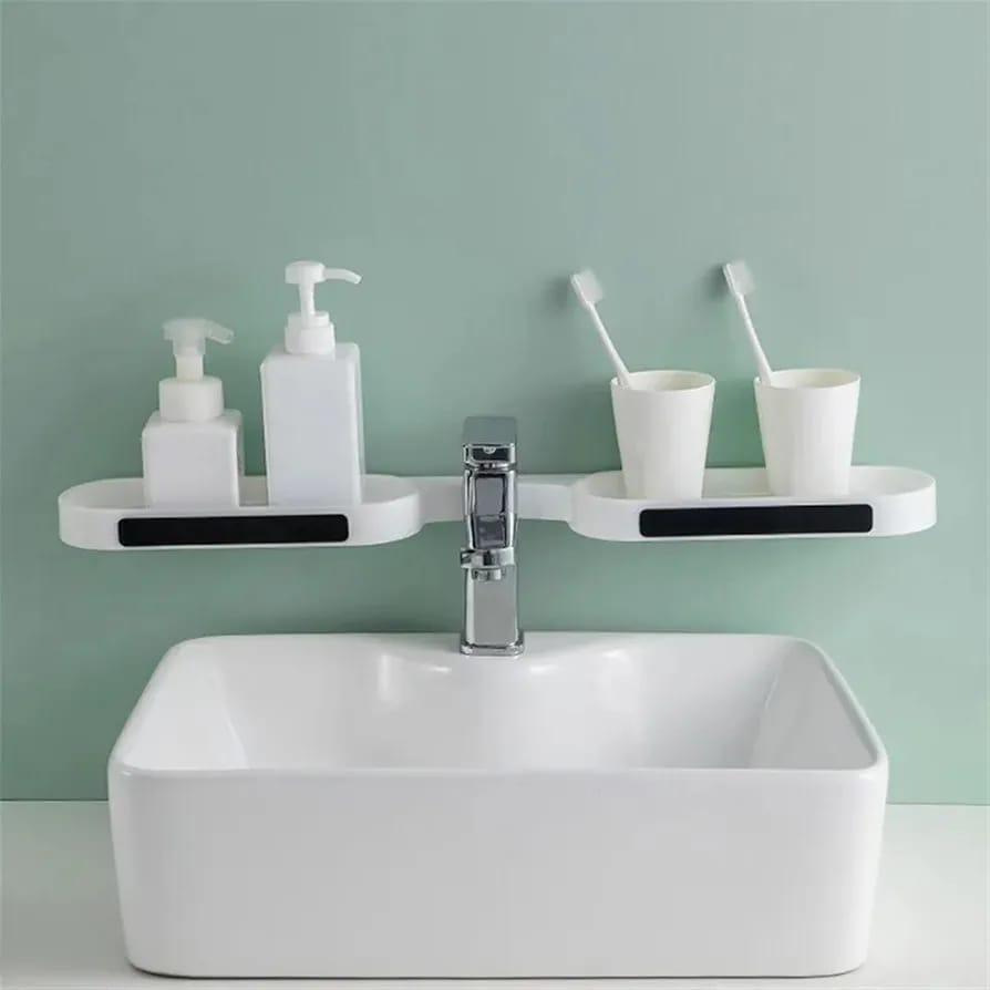 No-Drill Adhesive Wall Rack, Rotating Corner Shelf for Bathroom, Kitchen & Toilet