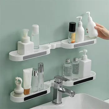 No-Drill Adhesive Wall Rack, Rotating Corner Shelf for Bathroom, Kitchen & Toilet