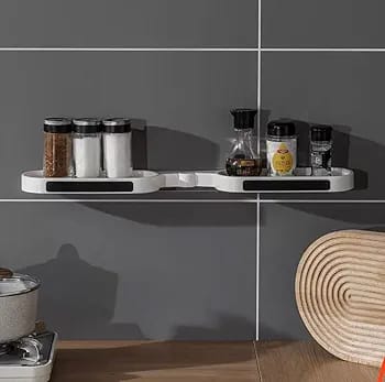 No-Drill Adhesive Wall Rack, Rotating Corner Shelf for Bathroom, Kitchen & Toilet
