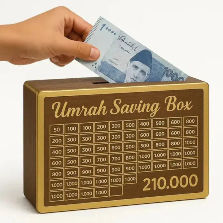 Umrah Saving Box – 280 Days Savings Plan – Wooden Money Saving Box – Islamic Gift